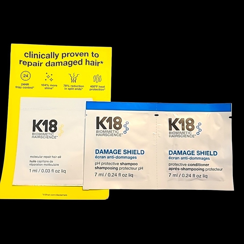 K18 Sample Set Shampoo Conditioner 7ml + Hair Oil 1ml Damage Shield